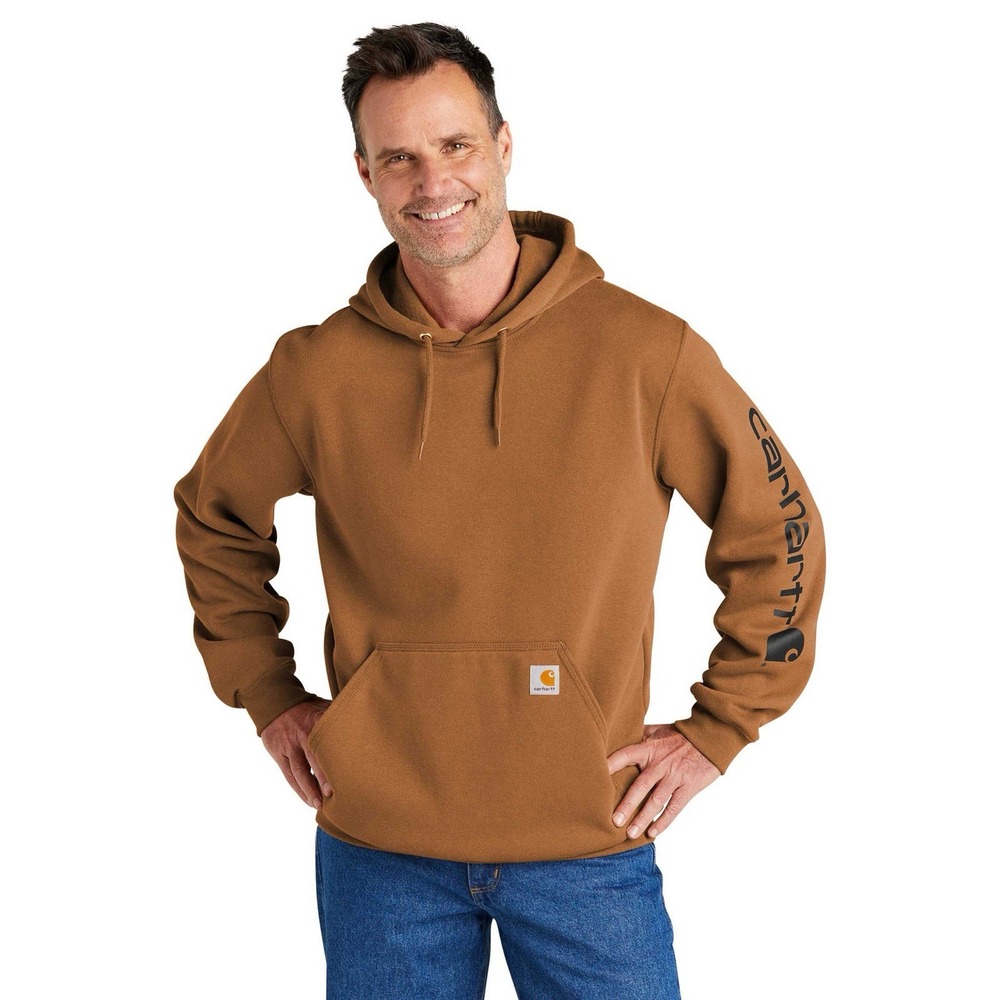Carhartt K288 Brown Hoodie Men's L Logo Sleeve Workwear